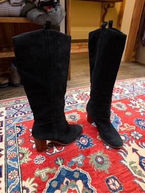 Women's Splendid Black Suede Knee-High Block Heel Boots